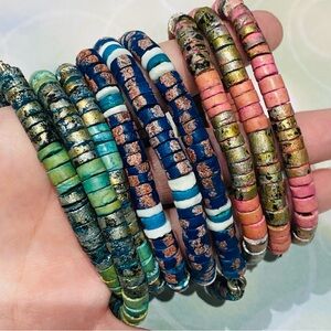 Multicolor Beaded Necklace & Bracelet Sets (3) Green Blue Pink & Gold